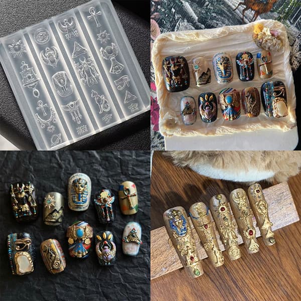 Retro Egyptisk Neglekunst Silikoneform 3D Prægede Udskæringsværktøjer