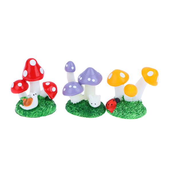 Mushroom Shape Miniatyr Animal Cartoon Mushroom Ornament Resin B