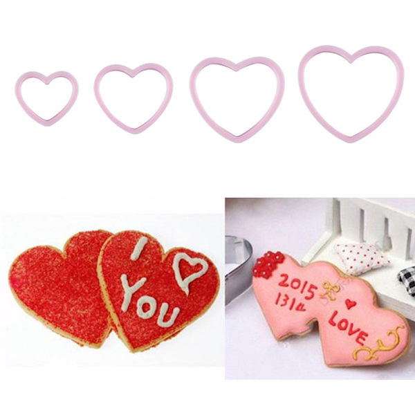 4 stk. Hjerteformet Plastik Kageform Cookie ter Biscuit Stempel Su