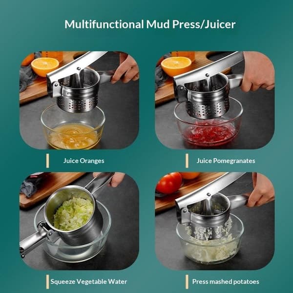 Manuell juicepress och potatispress i rostfritt stål Silver 1