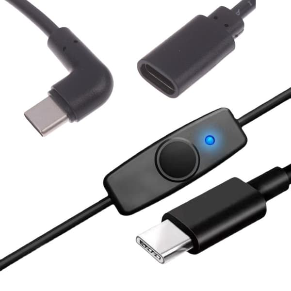 1/3 st USB C förlängningskabel med PÅ Av USB-C till Typ C ström Black elbow 1pcs