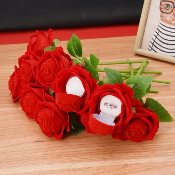 1/2 stk. Kreativ Rød Rose Blomst Ring Display Boks Smykke Display 1pcs