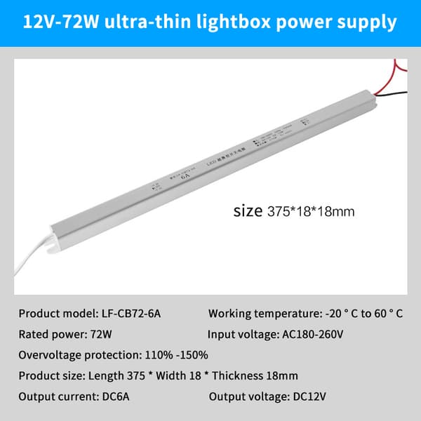 DC12V Tynd Switching Power AC 220V LED Driver Strømforsyning Lys 72W