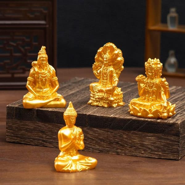 Tibetanska miniatyr Buddha-statyer 4pcs