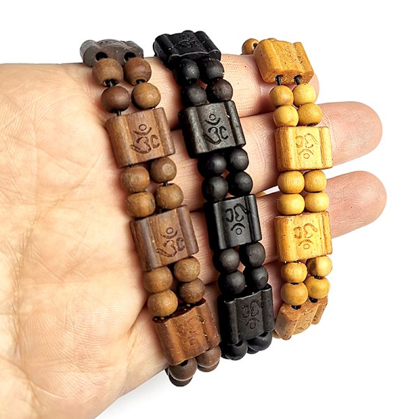 Två lager träarmband geometriskt elastiskt träpärlorarmband Black