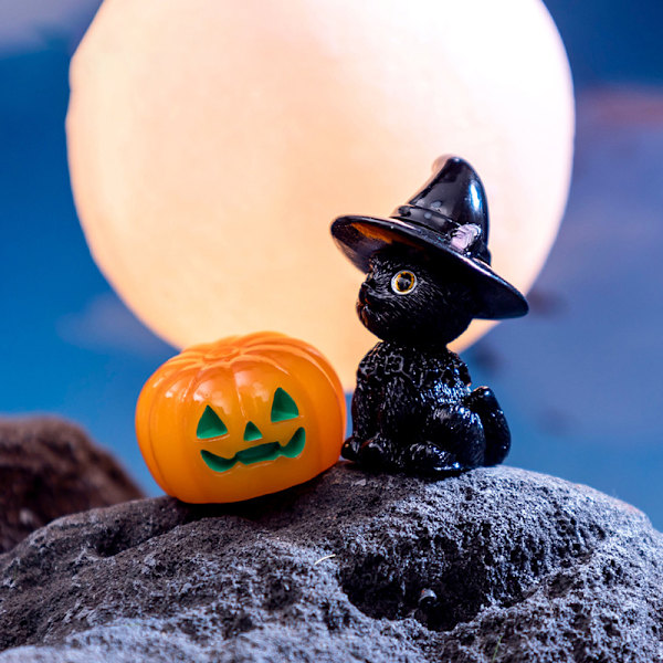 Mini Halloween Ornament Heks Spøkelse Gresskar Figur Mikroskopisk Land A10