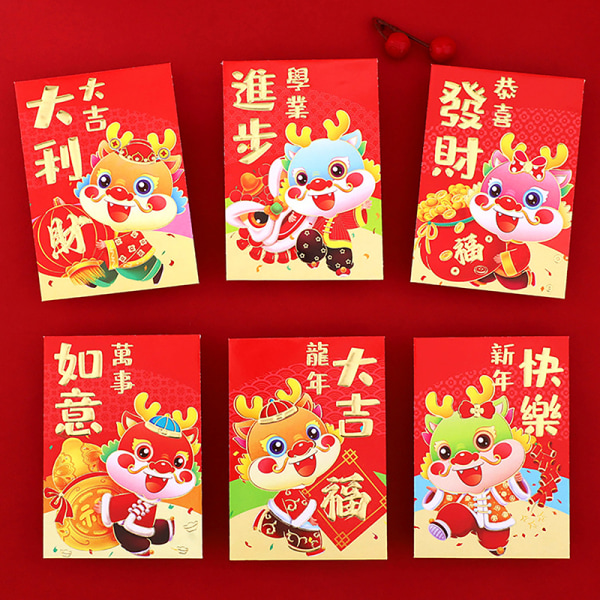 6 kpl New Year Red Envelopes Red Packet 2024 Dragon Year Luck M A19