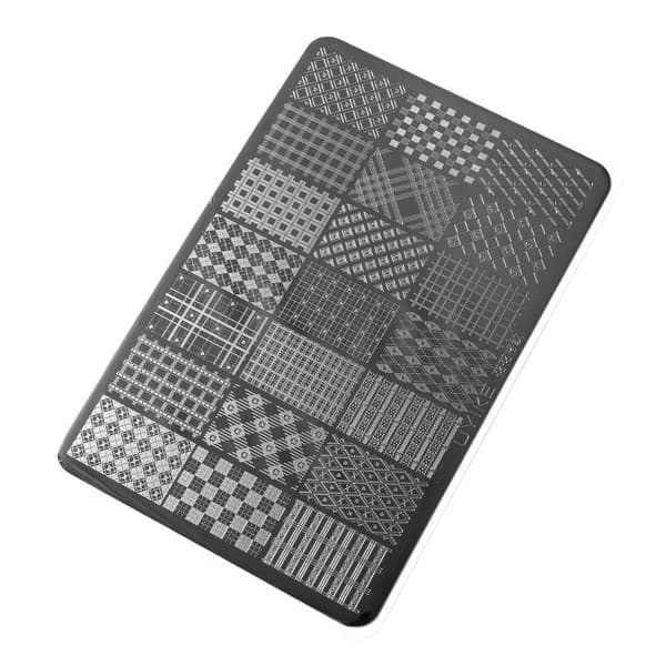 Grid neglestemplingsplater rutete linje stripe blomsterdesign negl