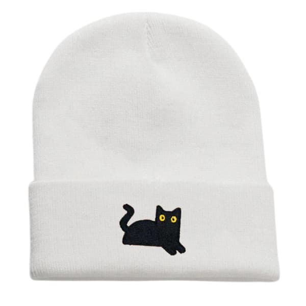 Elastiske og lette strikkeluer med brodert svart katt Black