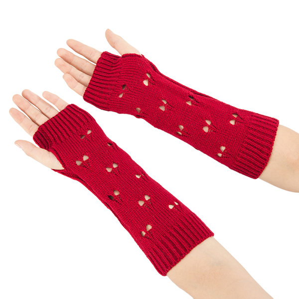 Fingerløse handsker Damevante vinterarmvarmer strikket arm Wine red