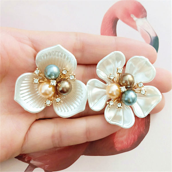 2 STK Flower Pearl Strass Knappar Hantverk Kläder Legering Metall A1