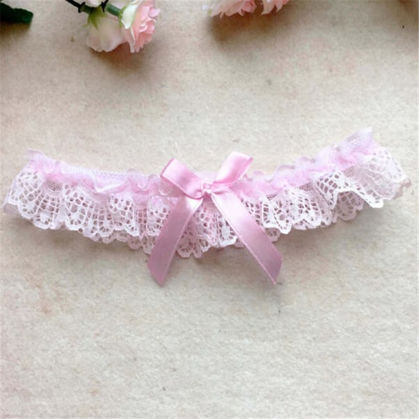 kvinnor brud elastisk spets bowknot strumpeband ben bälte bröllop del Pink