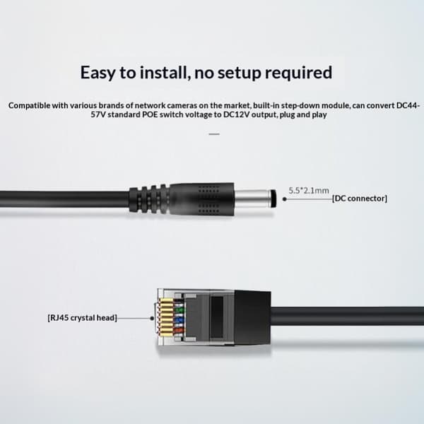 Deler POE 48V til 12V IEEE 802.3af POE Splitter Adapter for Se
