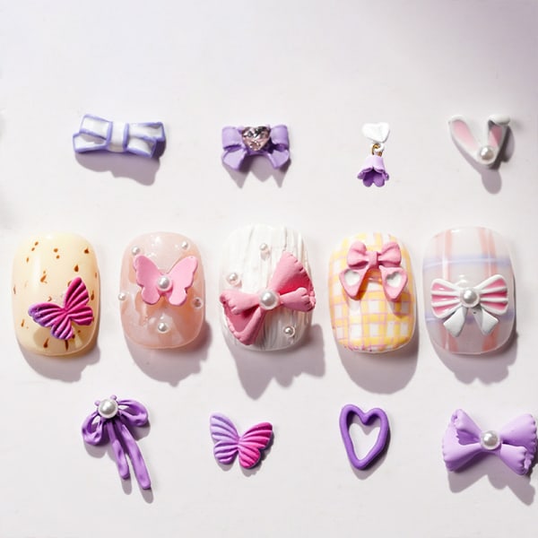 5 Stk Lilla Frosted Nail Art smykker Flere stiler Design Nai 8