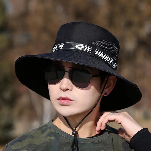 Mænd Sommer Bred Rim Bucket Hat Mode Udendørs Åndbar Sol Army green