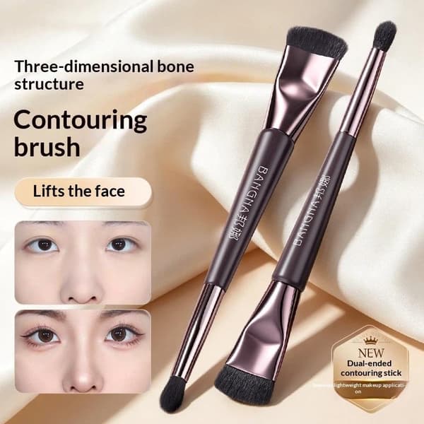 Enkel sminkborste brun syntetfiber multifunktionell puder 15cm