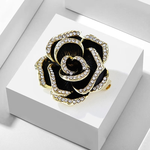 Mode Rhinestone Camellia Flower Emalje Broche Kvinde Lapel