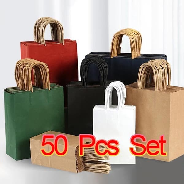50 st Kraftpapperspåse Enkel Rephandtag Handväska Presentpåse Papper A2