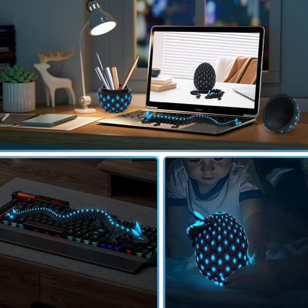 3D-printet krystaldrage selvlysende leddelt drage H Black
