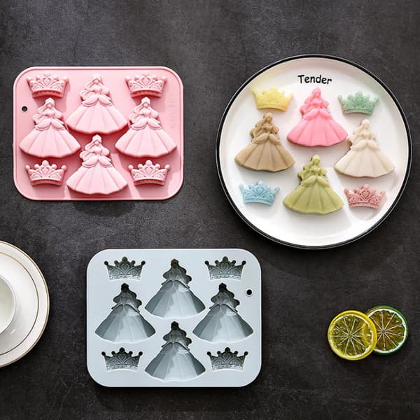 8-hullers 3D prinsessekjole krone silikoneform DIY epoxyharpiksform Pink