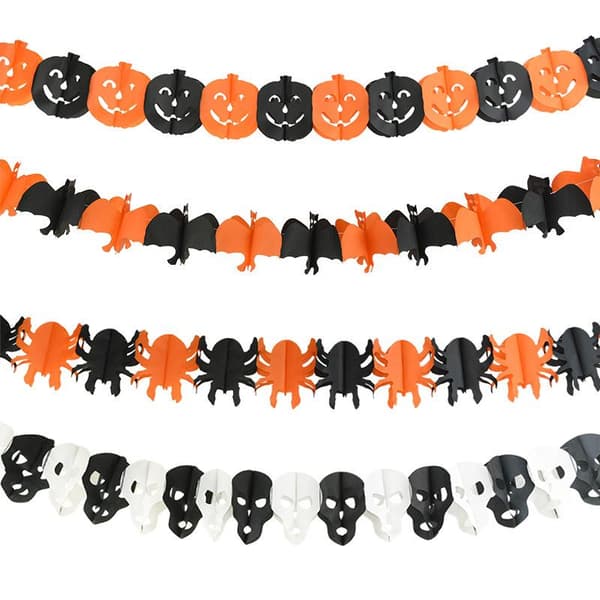 Halloween Papirbanner Edderkopp Gresskar Spøkelse Flaggermus Papirkjede Hal A3