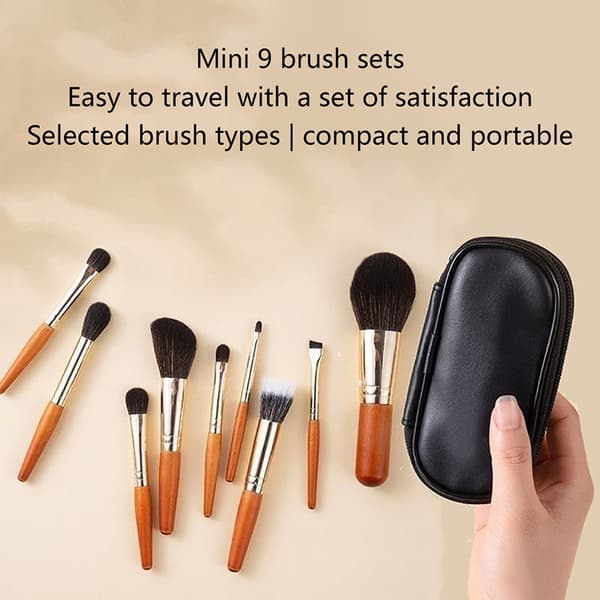 9 stk Protable Makeup Børster Sæt Mini Blush Kosmetisk øjenbryn Ey Box