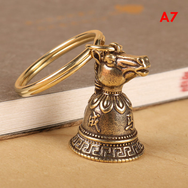 Messing 12 Zodiac Dyr Heads Bell Nøglering vedhæng Smykker V Horse
