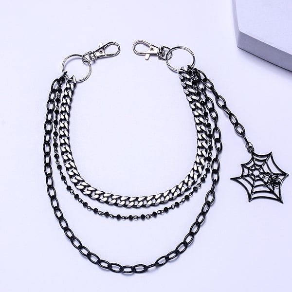 Muoti punk metallihousut -ketju Hip Hop Spider Web -riippuvaiset farkut Silver