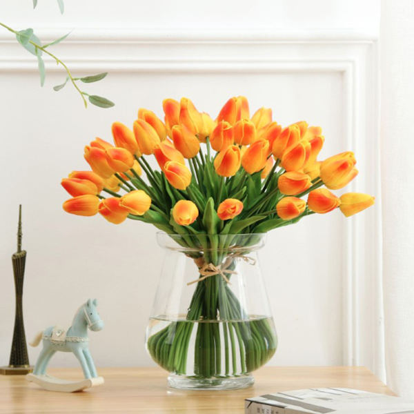 Kunstige Tulipan Blomster Falsk Bukett Real Touch Hjem Bryllup Orange