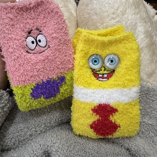 Vinter e tegneserie Svampebob Store Stjerne Korallfleece Sokker Kvinner A2