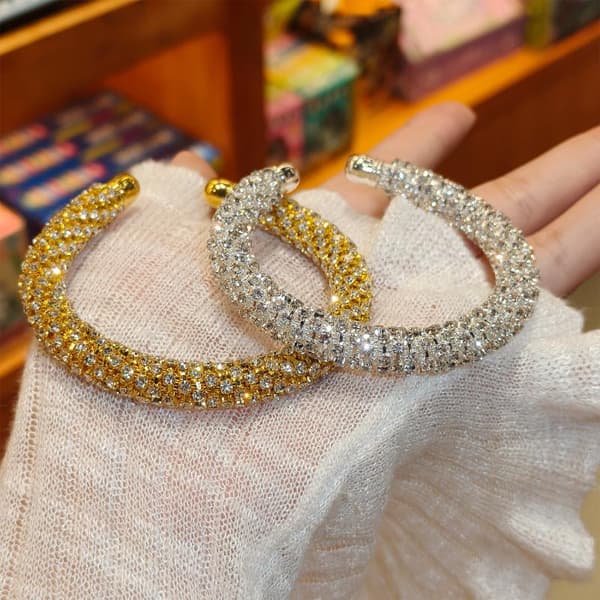 Rhinestone Åpen Mansjett for Kvinner Glitrende Krystallstein Mansjett A3