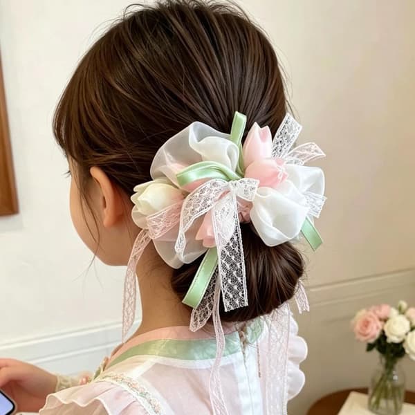 Hårscrunchies til kvinder, tulipaner, sød, blid blonde, alsidig elastik White