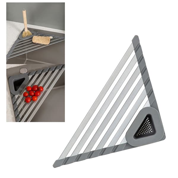 46*32CM Stort Slitesterkt Rullbart Hjørne Oppvaskstativ Trekant Sammenleggbart A2