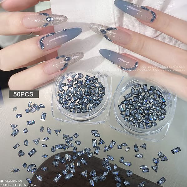 50 st glänsande zirkon strass nagelstenar 3d Flatback strass