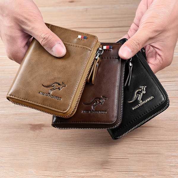 Kangaroo Wallet RFID-blokerende tegnebog med lynlås Multi Credit C A