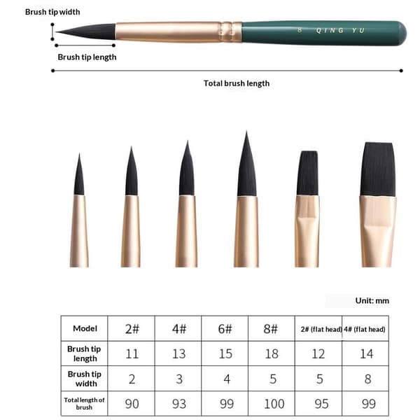 6 stk. multifunksjonelle nylonpensler akvarellpensel mini Green
