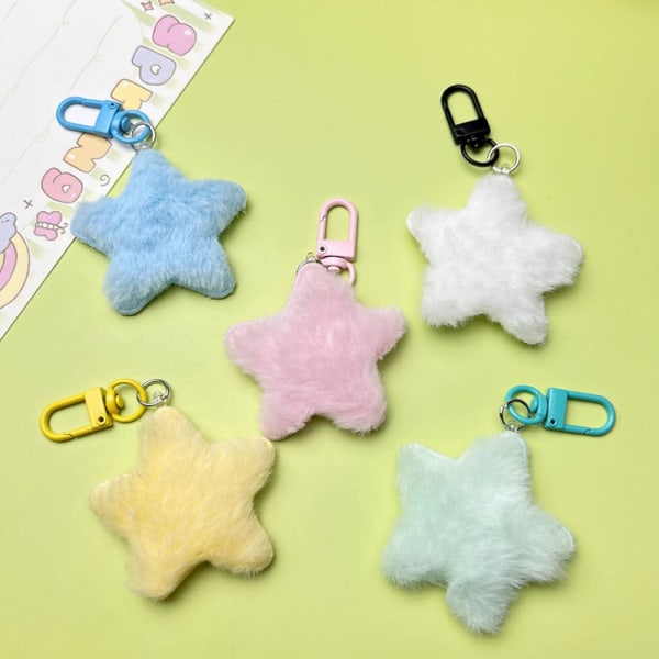 Candy Color Plush Star nøkkelring Myk utstoppede stjerner nøkkelring tilbake White