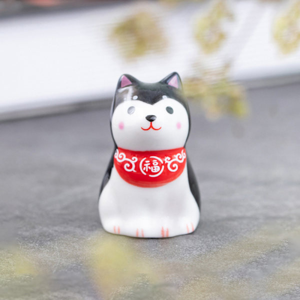 Keramisk Shiba Inu Hundestatue Crafts Lucky Charm Fortune Orname Black