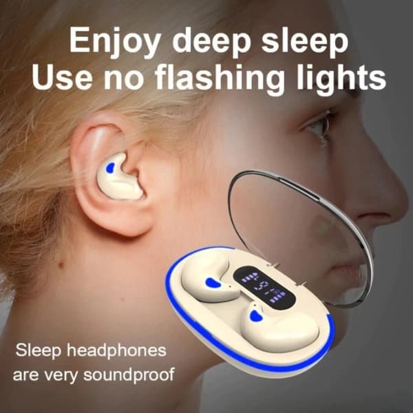 Trådlösa Mini Bluetooth-hörlurar med gratis Freebie BT5.3 Sleep White