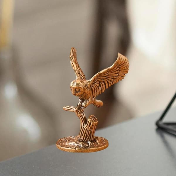 Antik massiv messing ugle miniaturefigurer retro kobberdyr