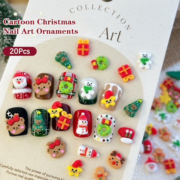 20Pcs Mixed 3D Cartoon Resin Christmas Series Nail Charms Nail