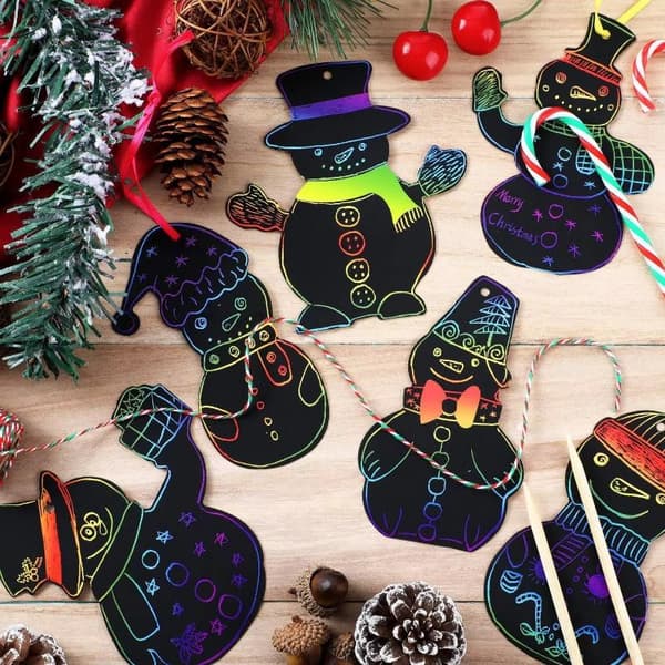 12/24 stk. Regnbue Scratch Art papir juletræsmønster DIY julepynt D