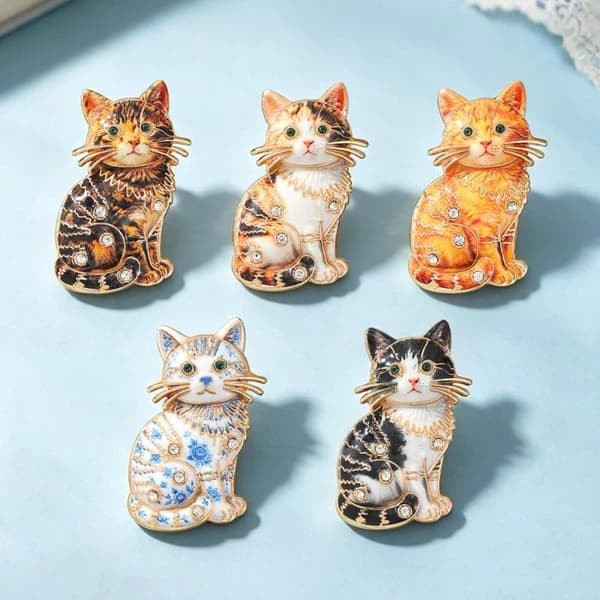 1 stk bedårende kattebrosjer Rhinestone sittende kattunge Anim A2