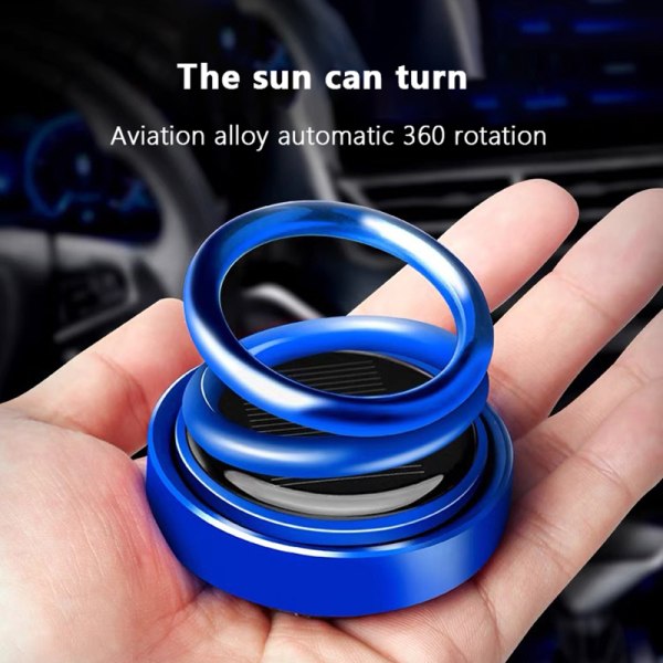 Car Aroma Solar Roterende Ornament Doble Ringer Hengende Interiør Blue
