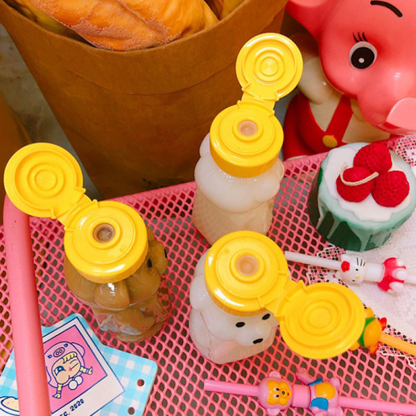 e Cartoon Bear Straw Cup Vannflaske Med Lokk Dyr Plast S Bottle