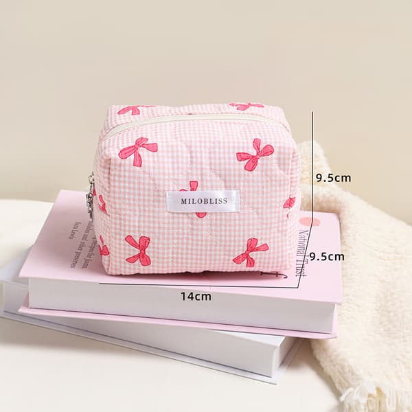 Sminkväska med rutig rosett Pink