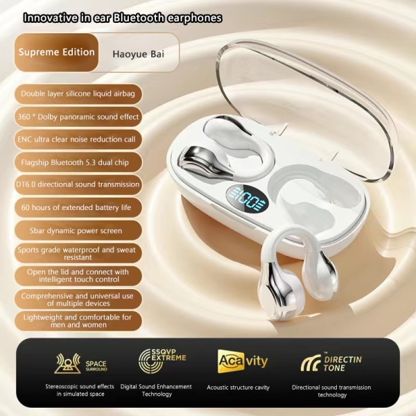 Hanging Ear Trådløs Bluetooth 5.3 Hodetelefoner Hodetelefoner Stereo White