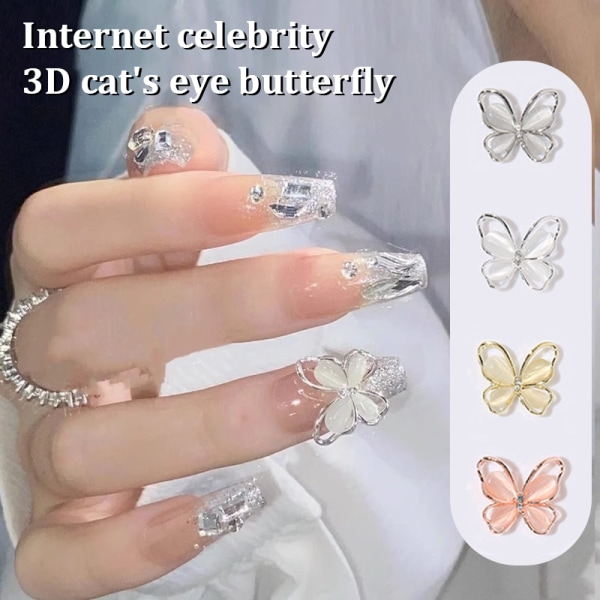 3 stk Nail Art Charm 3D Cat's Eye Butterfly Rhinestones Nail Dri A 3Pcs