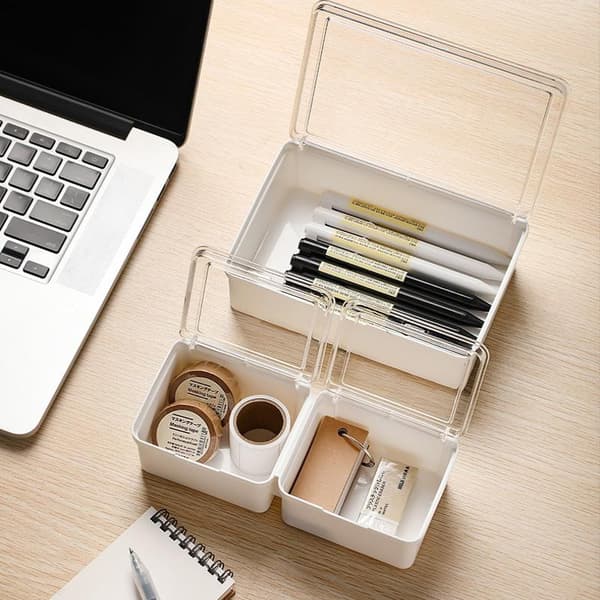 Förvaringslåda med genomskinligt lock - Organizer för förvaring av kontorsmaterial B