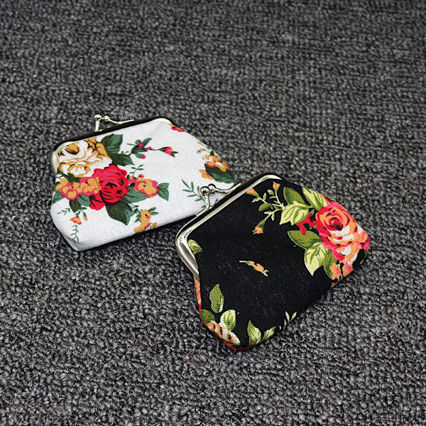 Muoti ruusukukkakangas kolikkokukkaro e print minilaukku C Black